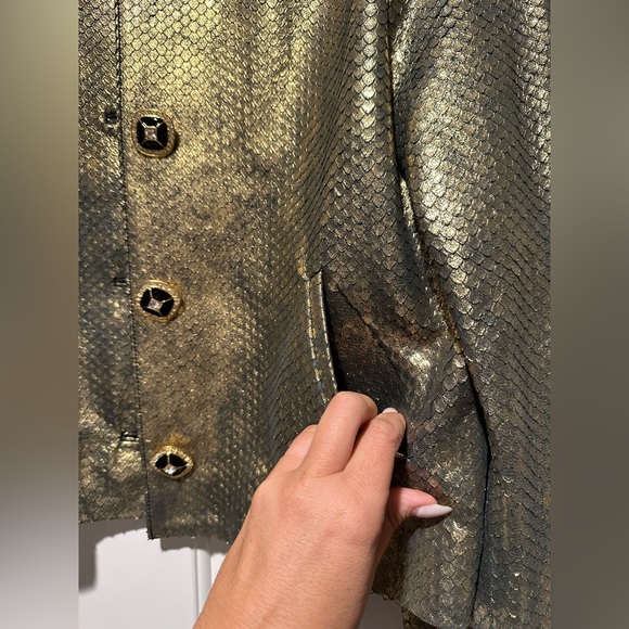NWT Designer KUZYK Mick Gold Snake Embossed Calfskin Leather Jacket Sz LARGE - Picture 9 of 16